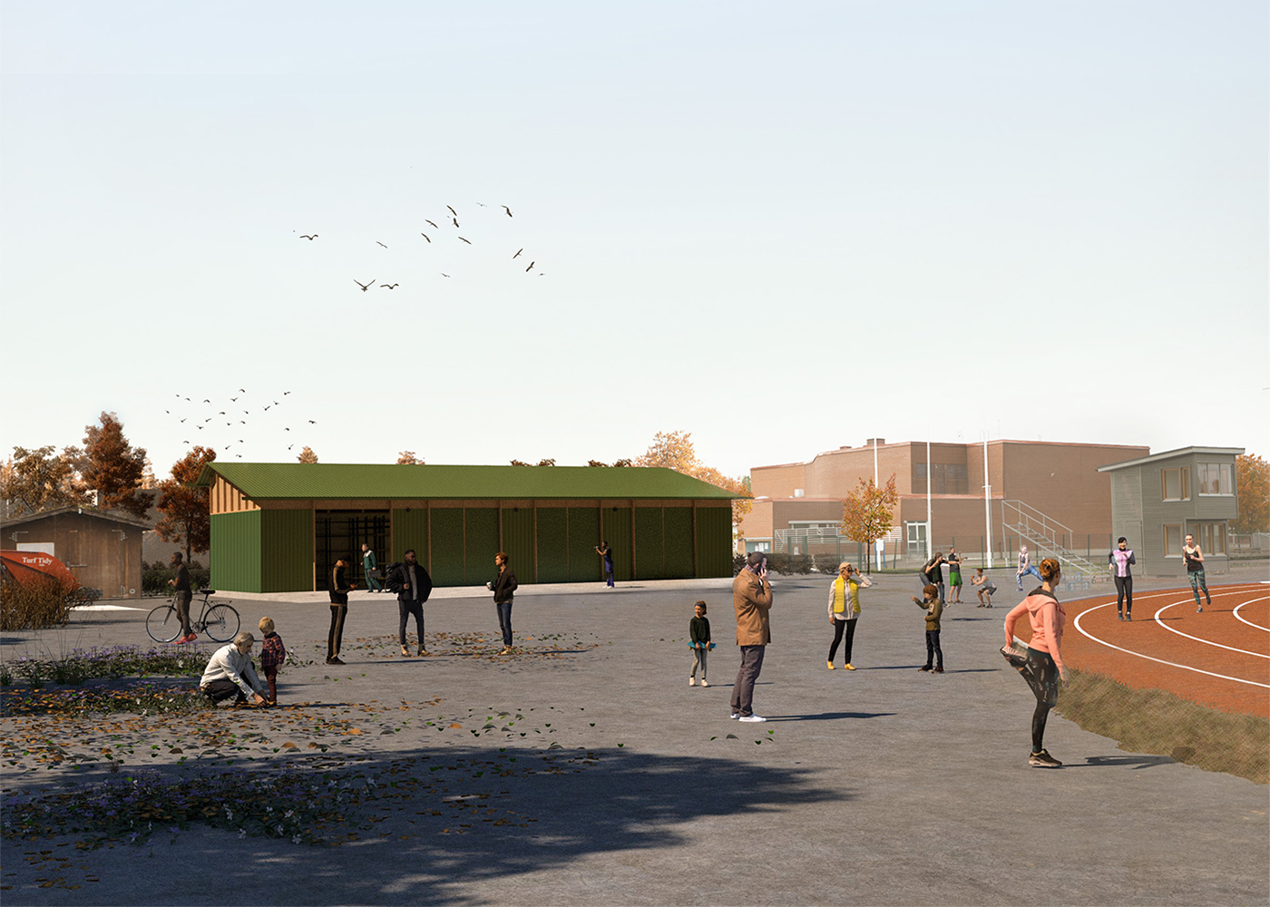 Illustration of a storage building for outdoor sports facilities